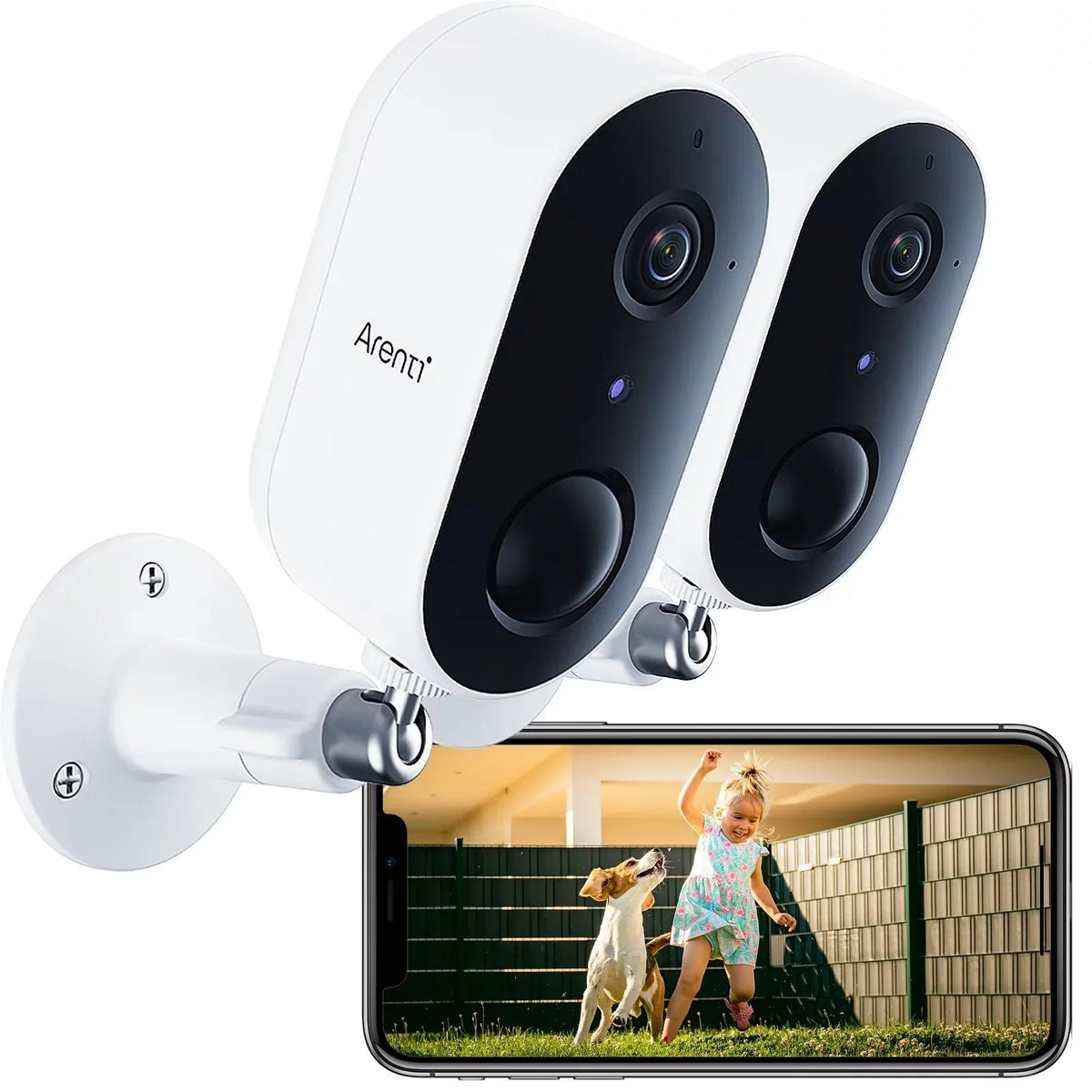 Arenti Wireless Outdoor Security Camera, (2Pack) GO1 Wifi Rechargeable Battery Powered Night Vision 2-Way Audio AI Motion Detection Surveillance Camera (Supports Only 2.4Ghz Wi-Fi)