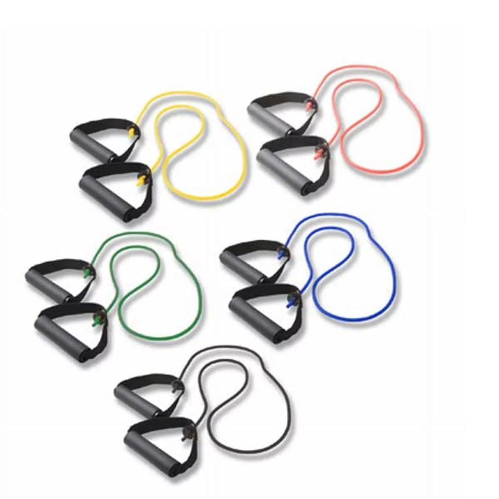 Cando Resistance Band Exercise Tubing w/ Handles - Yellow, Black (Set) - 48in. 5 Fitness Cords Included