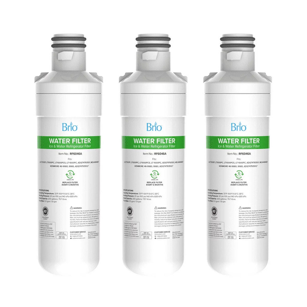 Brio Refrigerator Water Filter Replacement 3 Pack Compatible With LGLT1000P, LT1000PC, LT1000PCS, LT-1000PC