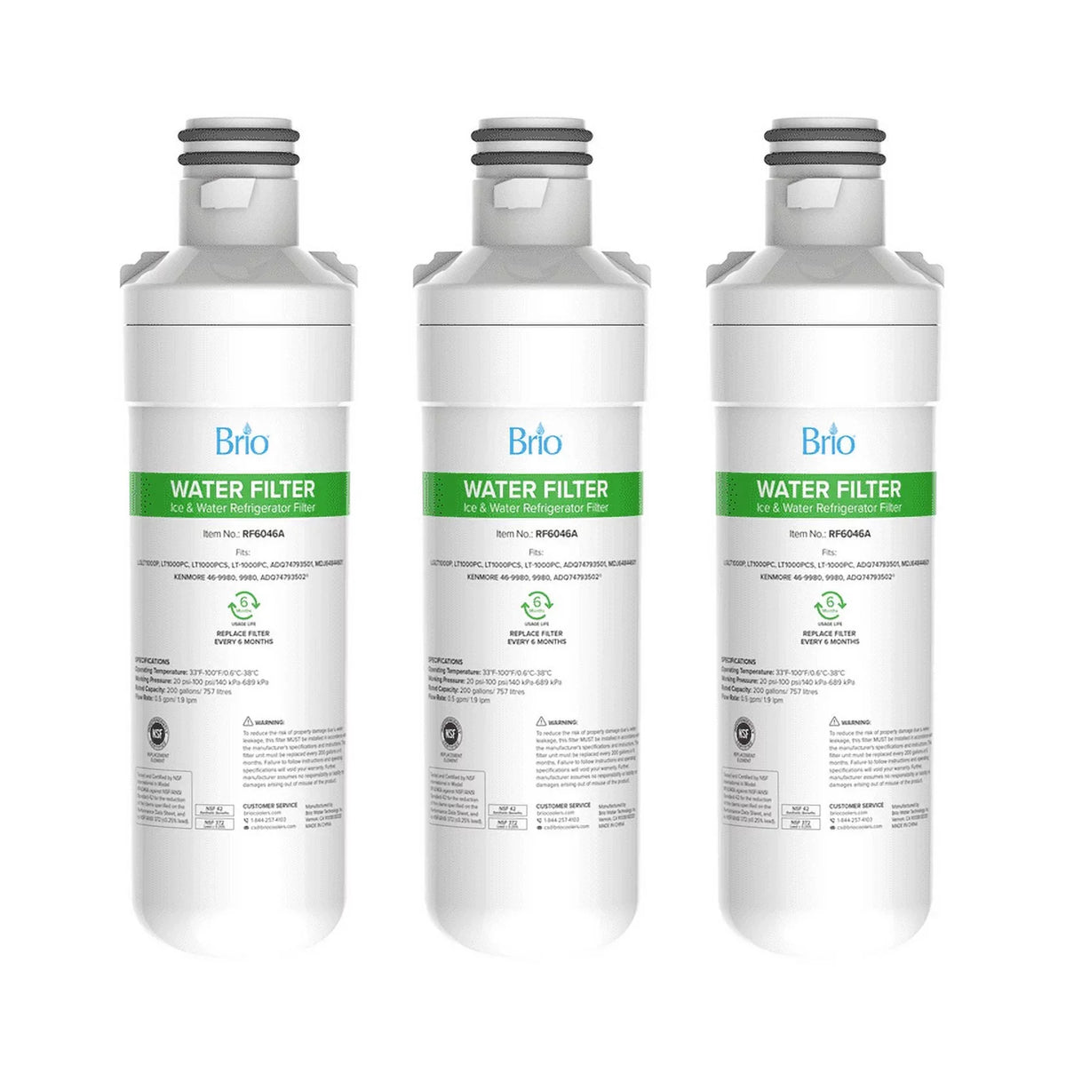 Brio Refrigerator Water Filter Replacement 3 Pack Compatible With LGLT1000P, LT1000PC, LT1000PCS, LT-1000PC