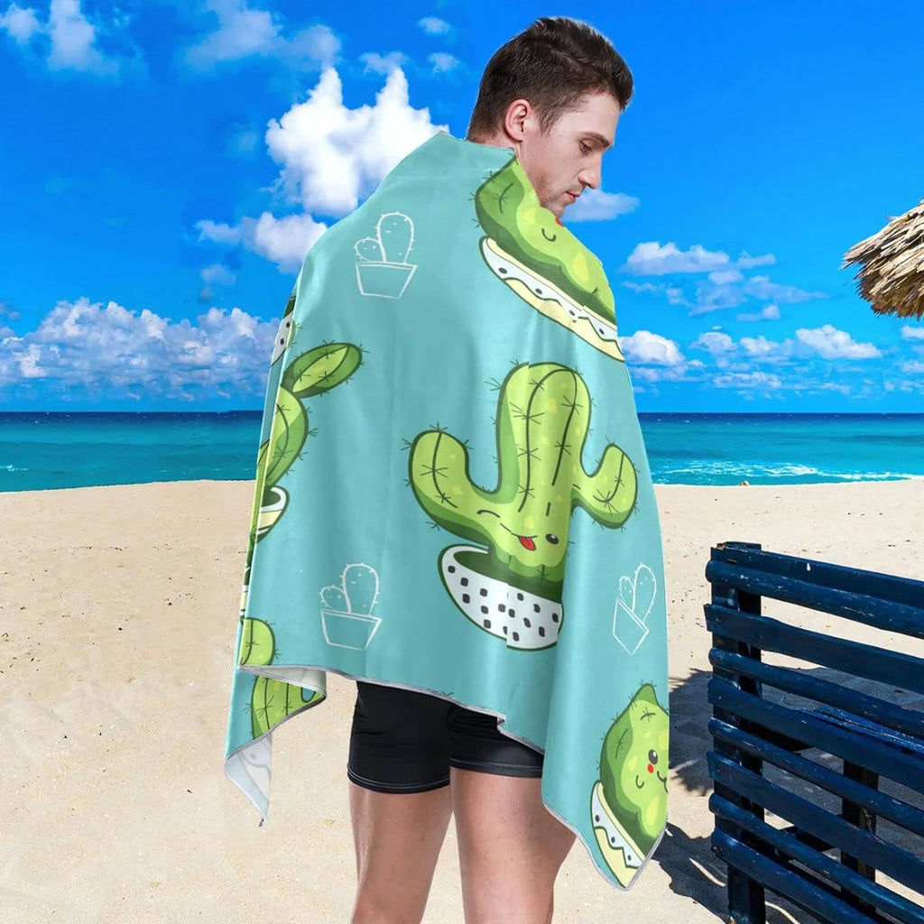 Bestwell Cute Kawaii Cactus Beach Towel - Lightweight Compact Oversized Travel Towels - Super Absorbent Quick Dry Towel for Swimming Camping Holiday（203）