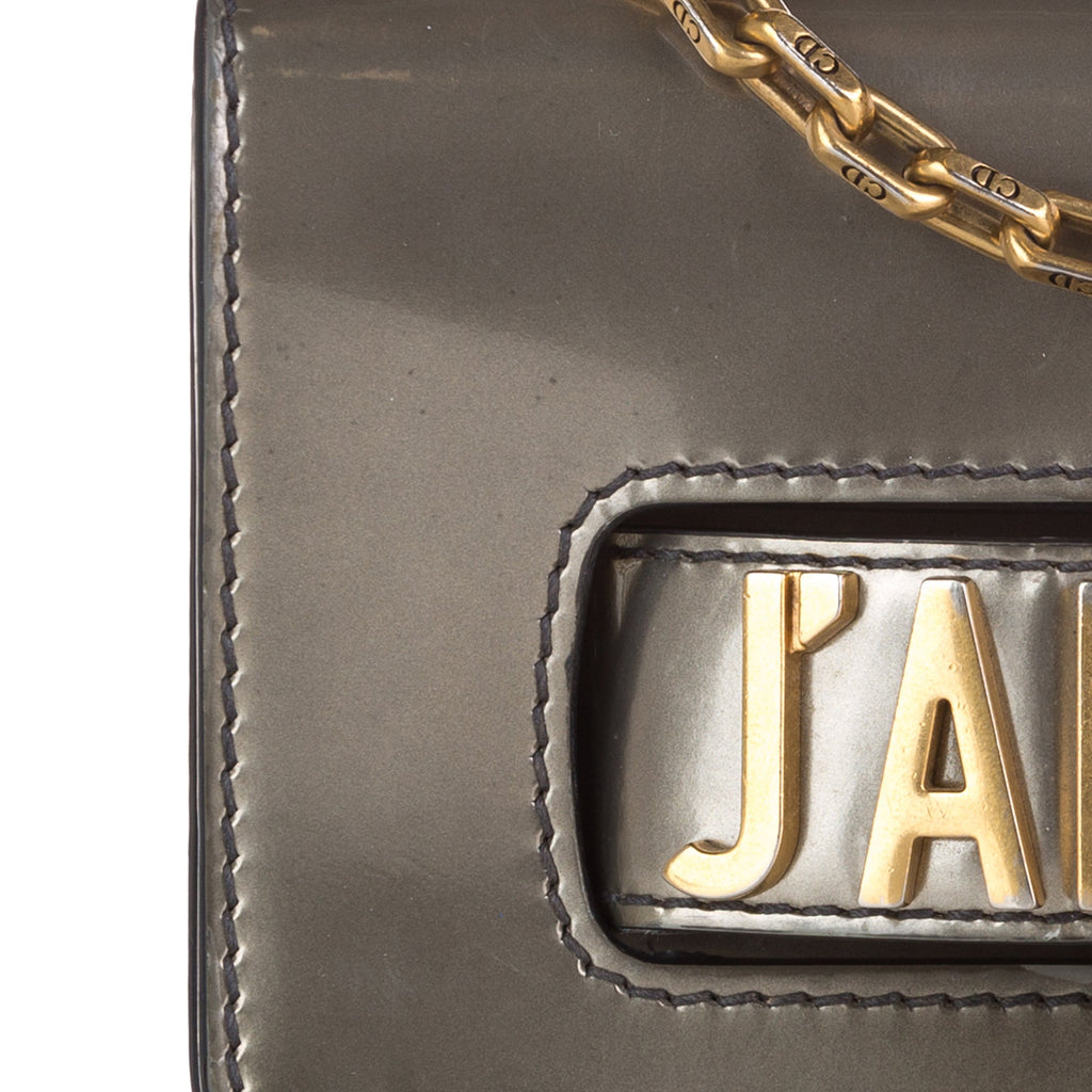 Pre-Owned Authenticated Dior JaDior Mini Chain Flap Calf Leather Gray Shoulder Bag Unisex (Good)