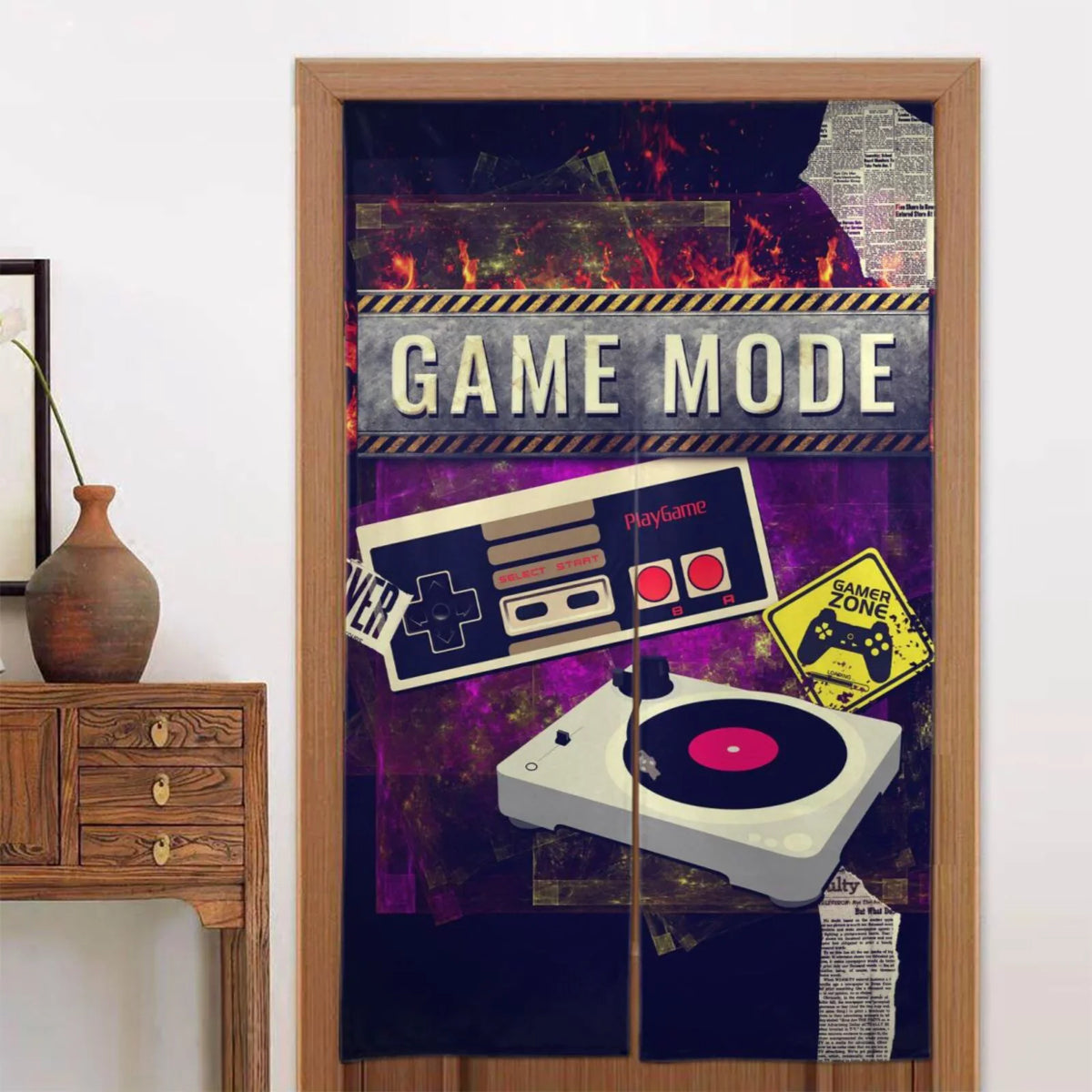 Doorway Drape Split Curtains, Lomo Style Game Controller Room Divider Privacy Door Curtains, 34" x 56"