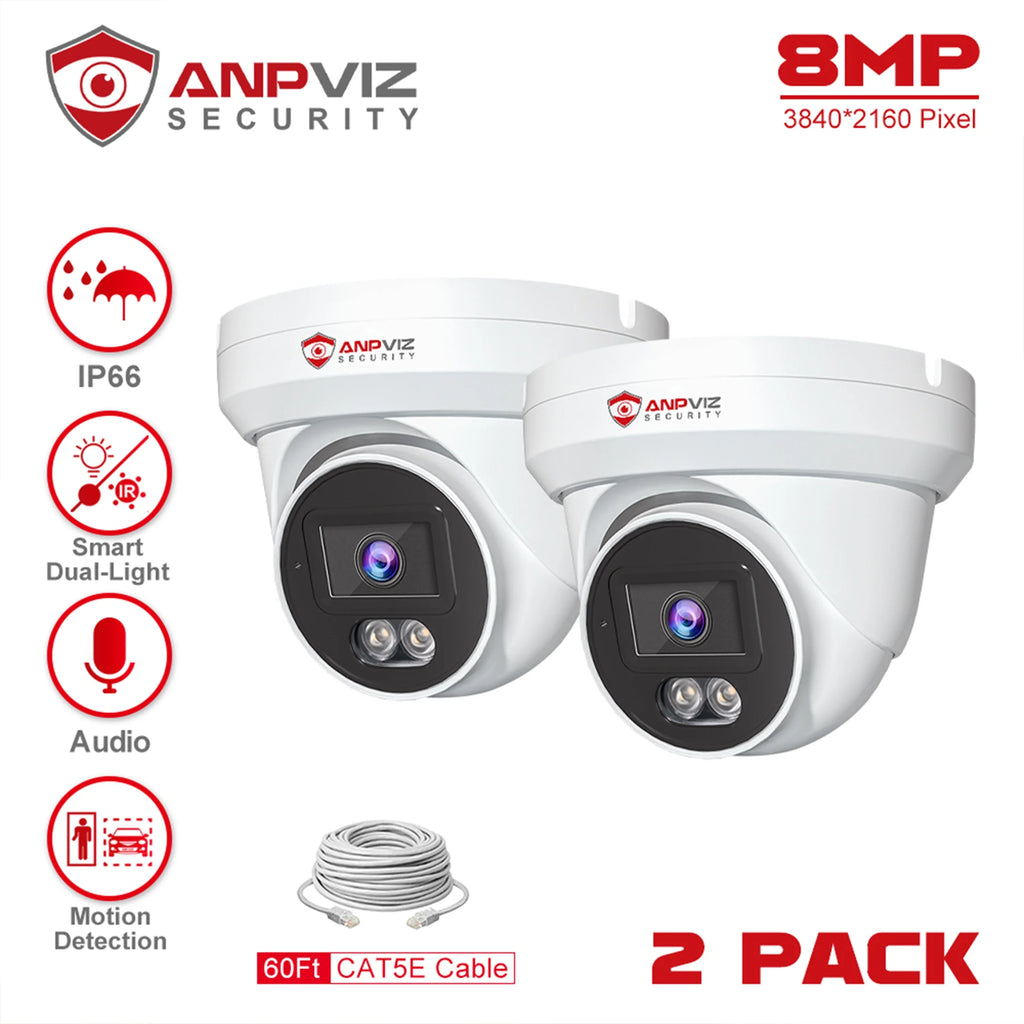 Anpviz 4K PoE Camera Turret 8MP IP Camera Outdoor, PoE Security Cameras with AI Human Vehicle Detection, Smart Dual Light Color Night Vision 98ft, Built-in Mic, 110° Wide Angle, IP66 Waterproof