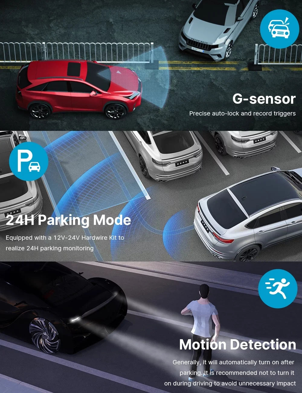 Toguard 4K Dash Cam Front and Rear Dual Dash Camera 3-inch LCD WDR Car Camera with Parking Monitor, Loop Recording, G-Sensor Function, Motion Detection, Built-in Battery