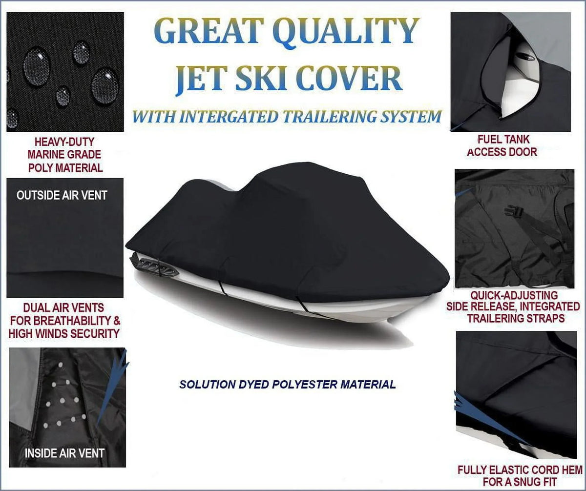 BLACK 600 DENIER JetSki Cover Compatible for Sea Doo Sea-Doo GTi LE RFI 2003 2004 2005 Jet Ski Cover PWC Cover Jet Ski