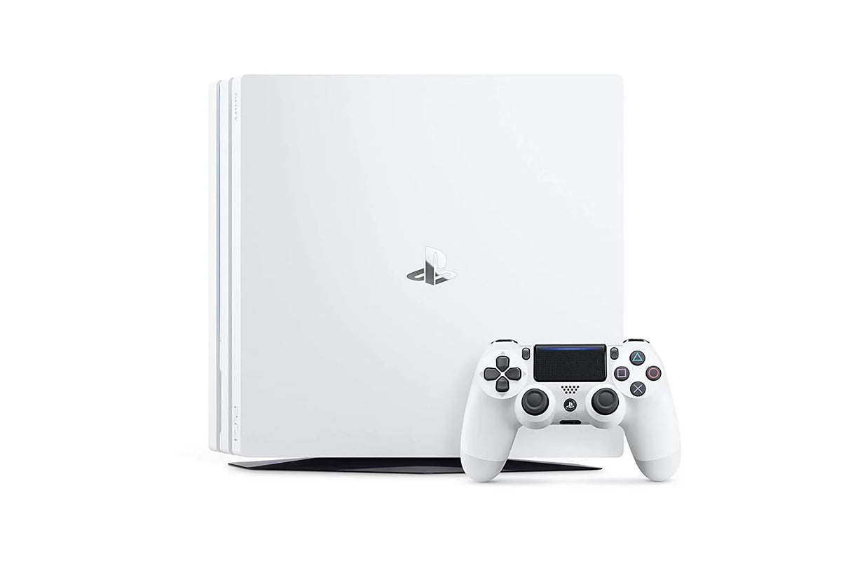 Sony PlayStation 4 Pro 1TB White Gaming Console With 2 Controller + G9 Earbuds With Microphone BOLT AXTION Bundle Refurbished