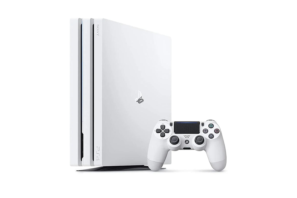 Sony PlayStation 4 Pro 1TB White Gaming Console With 2 Controller + G9 Earbuds With Microphone BOLT AXTION Bundle Refurbished