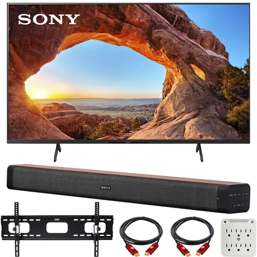 Sony KD43X85J 43 inch X85J 4K Ultra HD LED Smart TV 2021 Model Bundle with Deco Home 60W 2.0 Channel Soundbar, 37"-70" TV Wall Mount Bracket Bundle and 6-Outlet Surge Adapter
