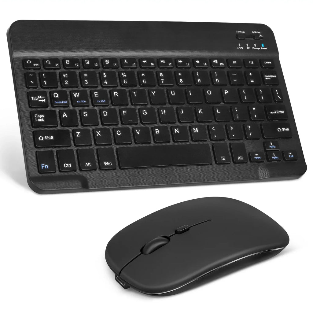 Rechargeable Bluetooth Keyboard and Mouse Combo Ultra Slim Full-Size Keyboard and Ergonomic Mouse for Xiaomi Mi Mix 2S and All Bluetooth Enabled Computer - Onyx Black
