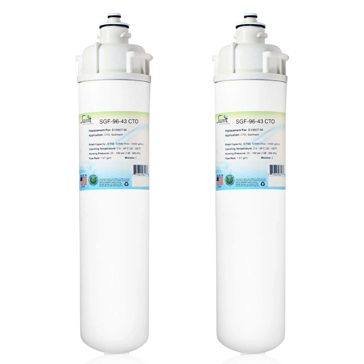 Swift Green Filters SGF-96-43 CTO Compatible Commercial Water Filter for EV9607-56, (Pack of 2)