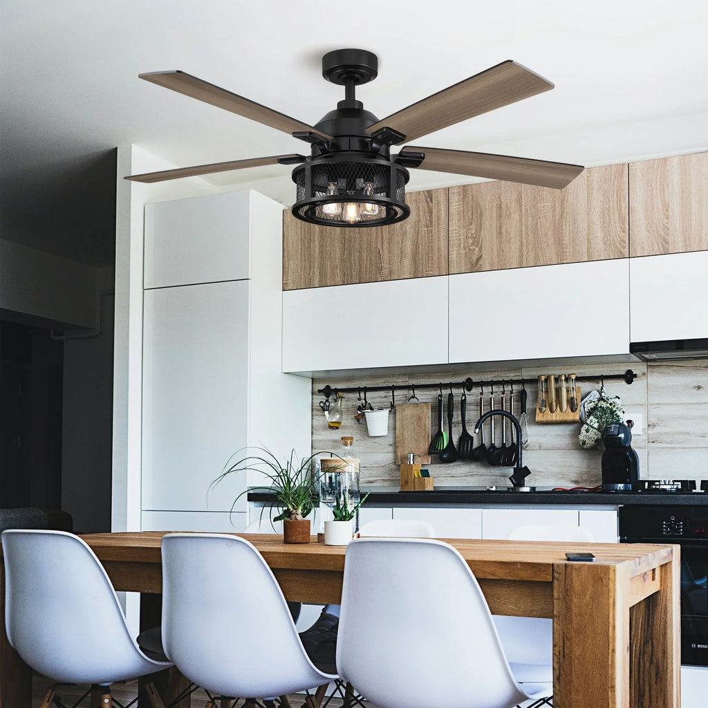 Parrot Uncle 52" Industrial Reversible 5-Blade Mesh LED Ceiling Fan with Remote