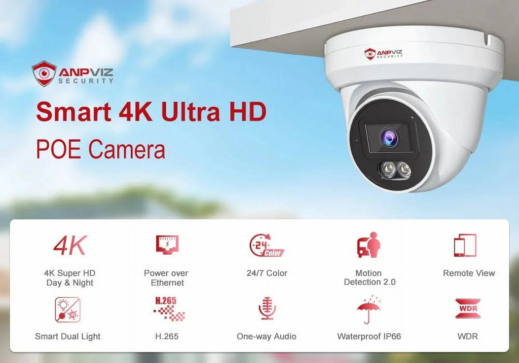 Anpviz 4K PoE Camera Turret 8MP IP Camera Outdoor, PoE Security Cameras with AI Human Vehicle Detection, Smart Dual Light Color Night Vision 98ft, Built-in Mic, 110° Wide Angle, IP66 Waterproof