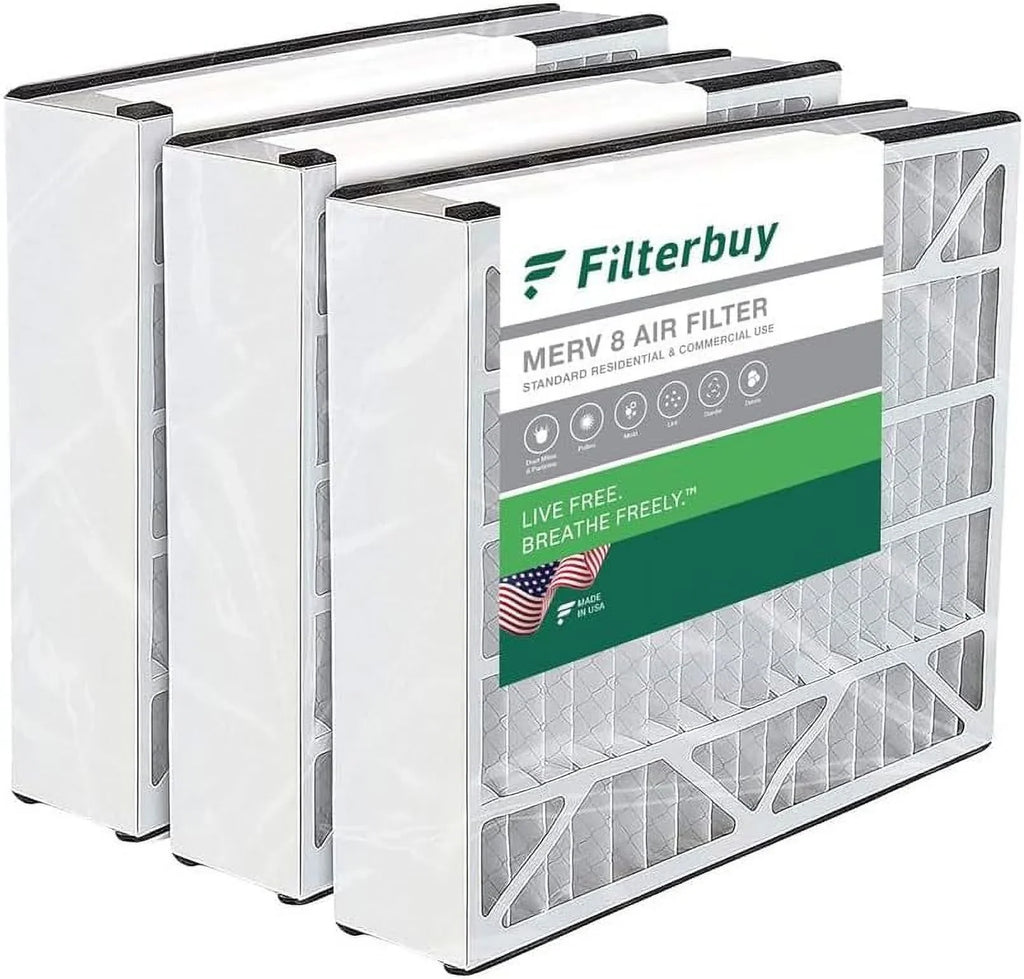 Filterbuy 20x25x5 MERV 8 Pleated HVAC AC Furnace Air Filters for Trion Air Bear, Generalaire, Skuttle, and Ultravation (3-Pack)