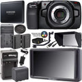 Blackmagic Design Pocket Cinema 4k Camera with FeelWorld F5 5.0" Full HD HDMI On-Camera Monitor with 4K Support and Tilt Arm and Samsung Portable SSD 1TB T5 Bundle