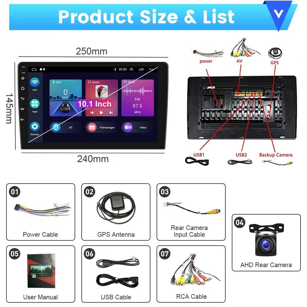 Podofo 2+32G for Toyota RAV4 2013-2019 Wireless Carplay Android Auto Mirror Link 10'' Touchscreen Car Stereo Radio Android 12 HD 1080P WIFI GPS FM Bluetooth, AHD Backup Camera