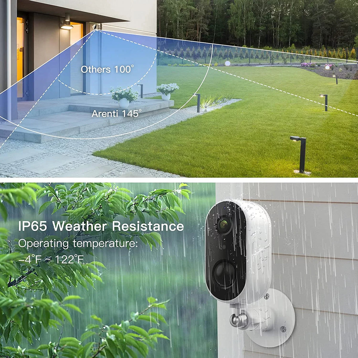 Arenti Wireless Outdoor Security Camera, (2Pack) GO1 Wifi Rechargeable Battery Powered Night Vision 2-Way Audio AI Motion Detection Surveillance Camera (Supports Only 2.4Ghz Wi-Fi)