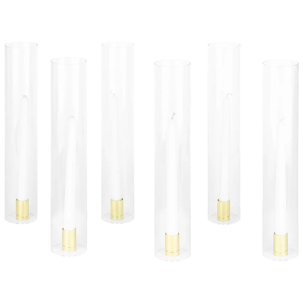 Koyal Wholesale Minimalist Taper Candle Holders with Hurricane Glass for Weddings Centerpieces, 14" Tall, Set of 6