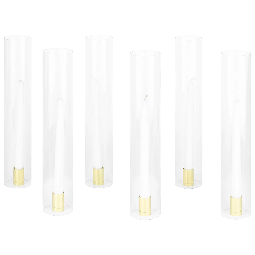 Koyal Wholesale Minimalist Taper Candle Holders with Hurricane Glass for Weddings Centerpieces, 14" Tall, Set of 6