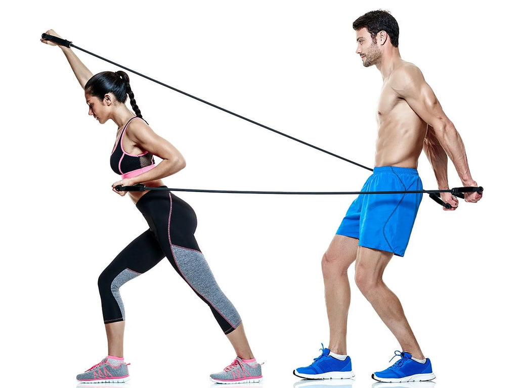 Cando Resistance Band Exercise Tubing w/ Handles - Yellow, Black (Set) - 48in. 5 Fitness Cords Included