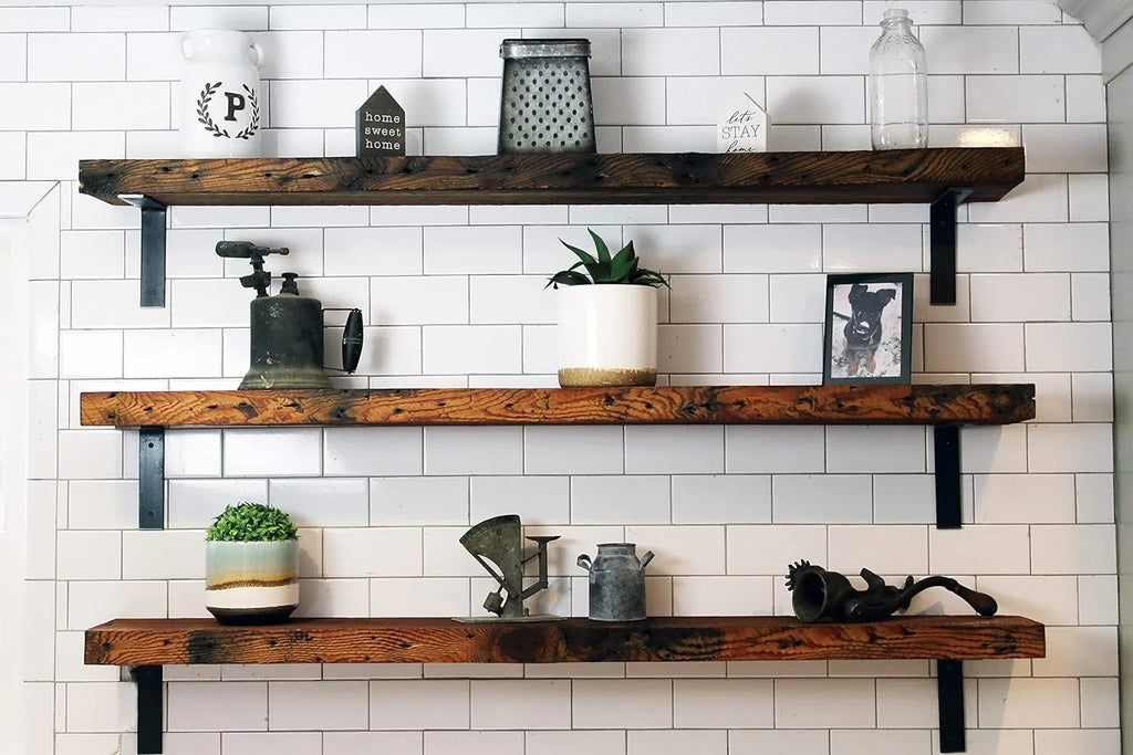 Reclaimed Wood Mantel Shelf | Easy-To-Install | Steel Angle Brackets Included | Rustic Decoration | 2" Thickness | 78" L X 6" D, Early American