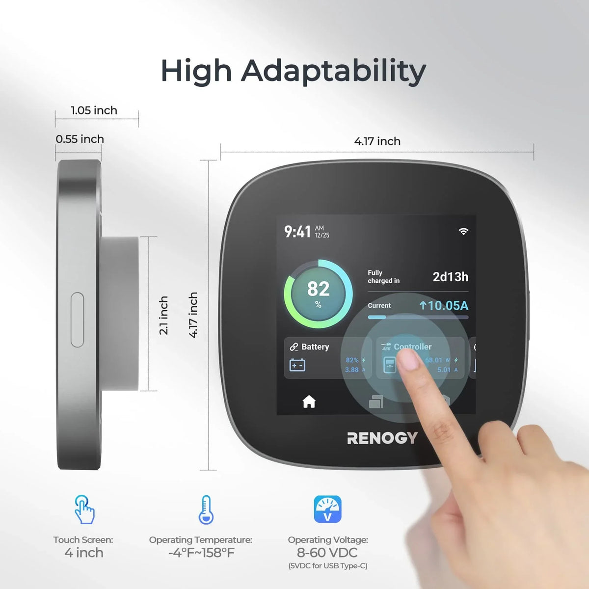 Renogy ONE Core: All-in-one Off-Grid Energy Monitoring Panel with RV Leveling System, Battery Monitoring for Van, Cabin, Boat and Tiny Homes, Works with Renogy Energy Devices, Wi-Fi Version