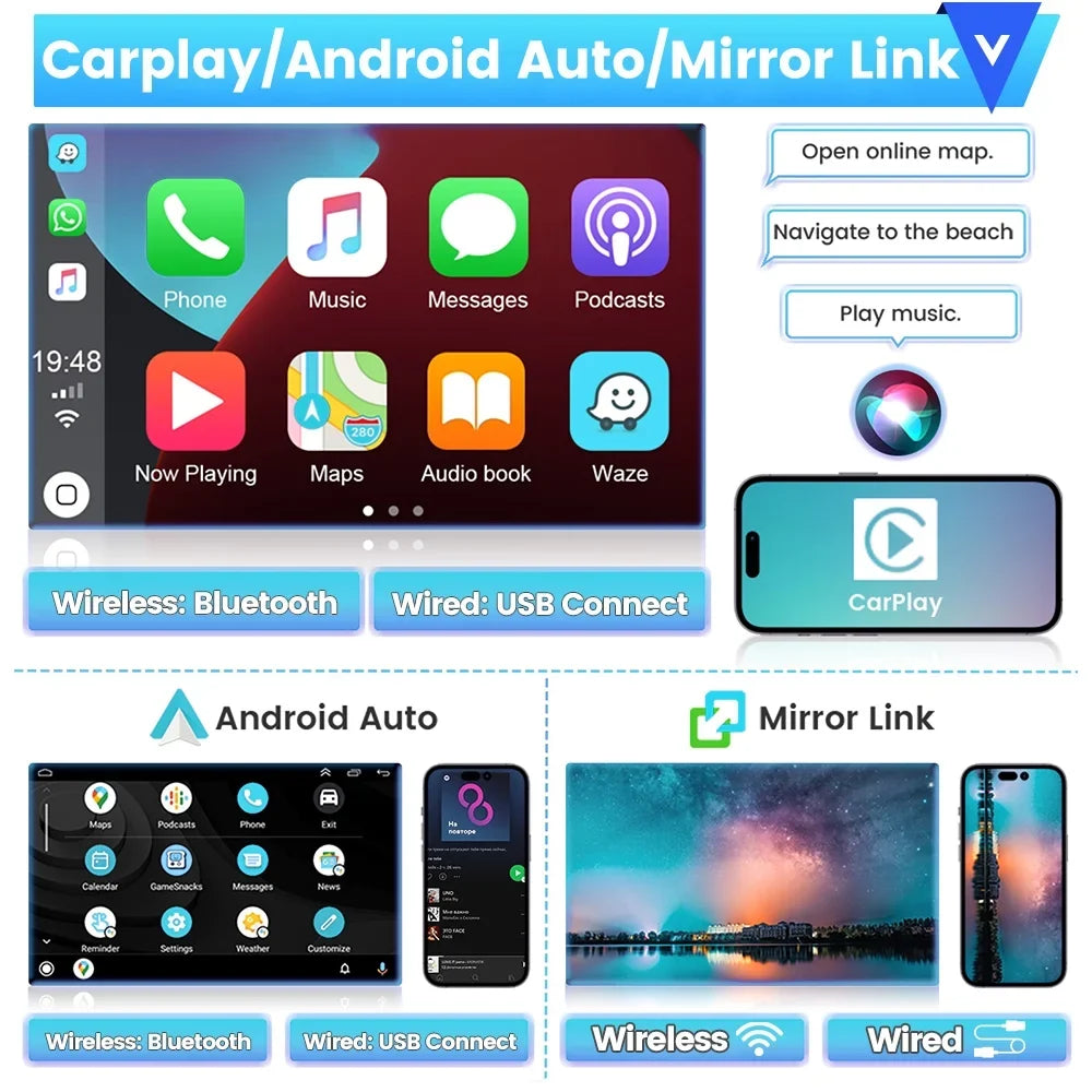 Podofo 2+32G for Toyota RAV4 2013-2019 Wireless Carplay Android Auto Mirror Link 10'' Touchscreen Car Stereo Radio Android 12 HD 1080P WIFI GPS FM Bluetooth, AHD Backup Camera