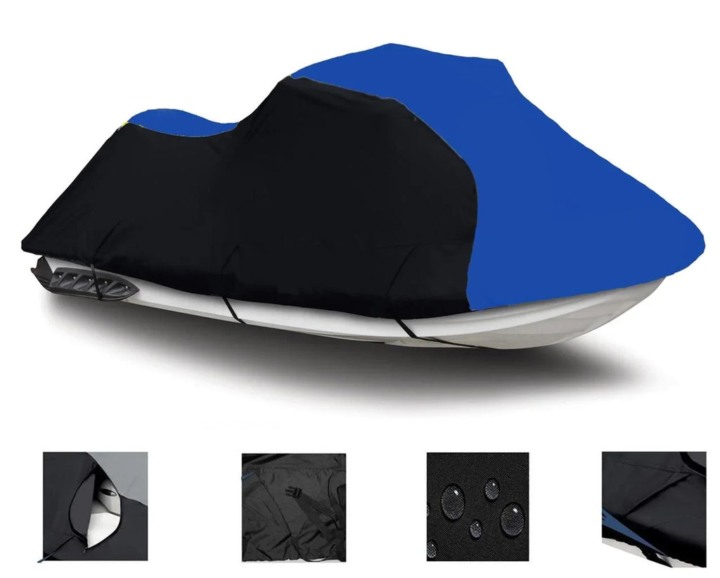 BLACK / BLUE HEAVY-DUTY, PWC 600D JET SKI Cover Compatible for Sea Doo Sea-Doo Bombardier XP 1997 1-2 Seater