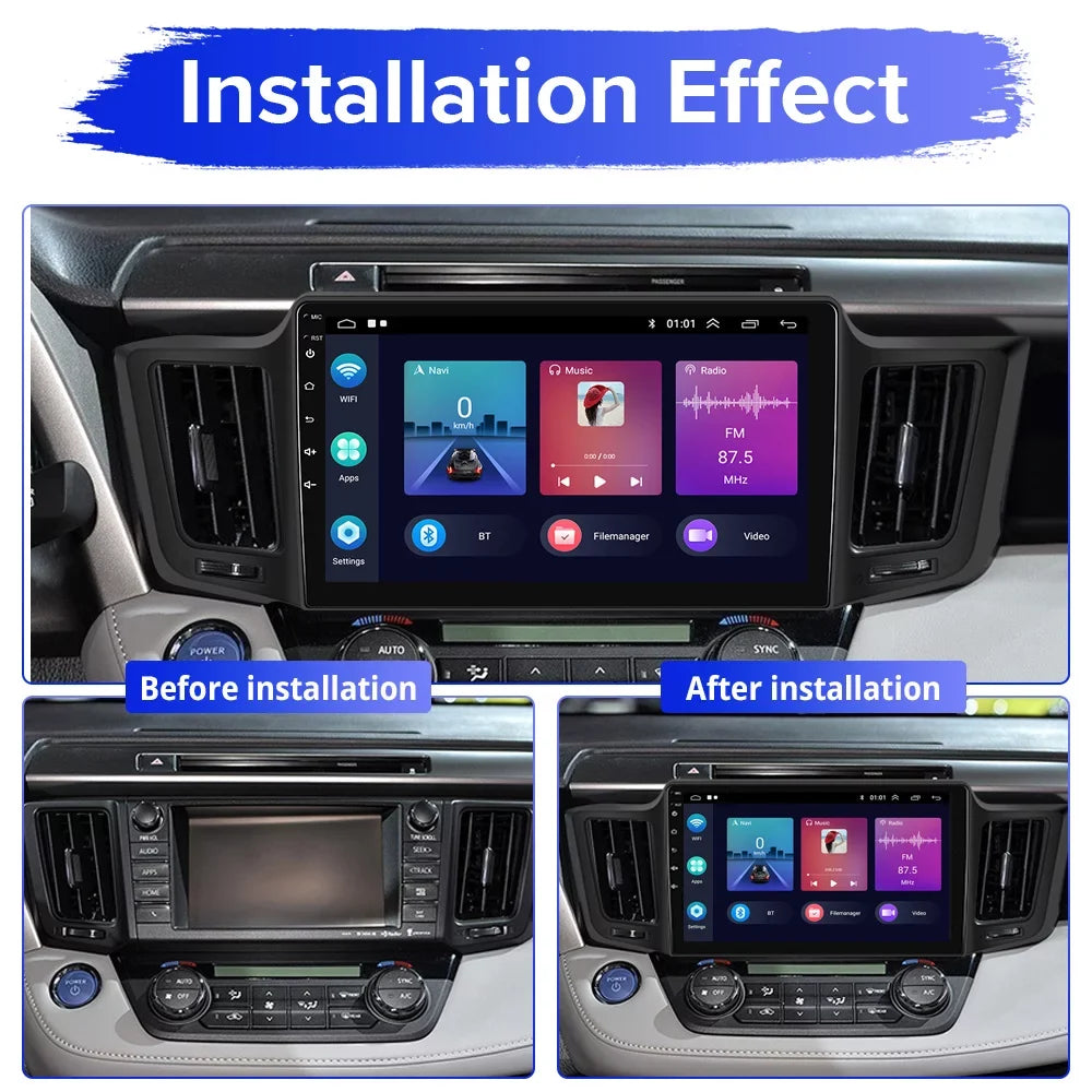 Podofo 2+32G for Toyota RAV4 2013-2019 Wireless Carplay Android Auto Mirror Link 10'' Touchscreen Car Stereo Radio Android 12 HD 1080P WIFI GPS FM Bluetooth, AHD Backup Camera