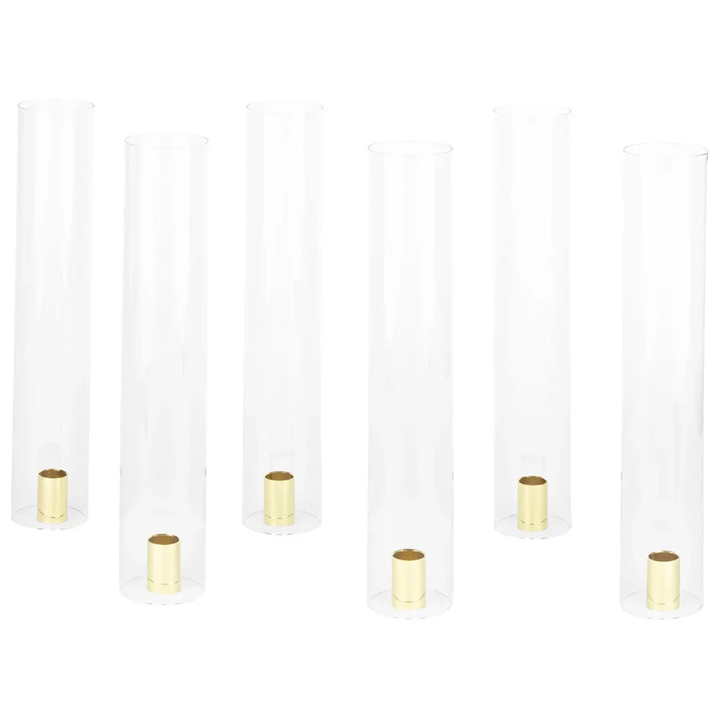 Koyal Wholesale Minimalist Taper Candle Holders with Hurricane Glass for Weddings Centerpieces, 14" Tall, Set of 6
