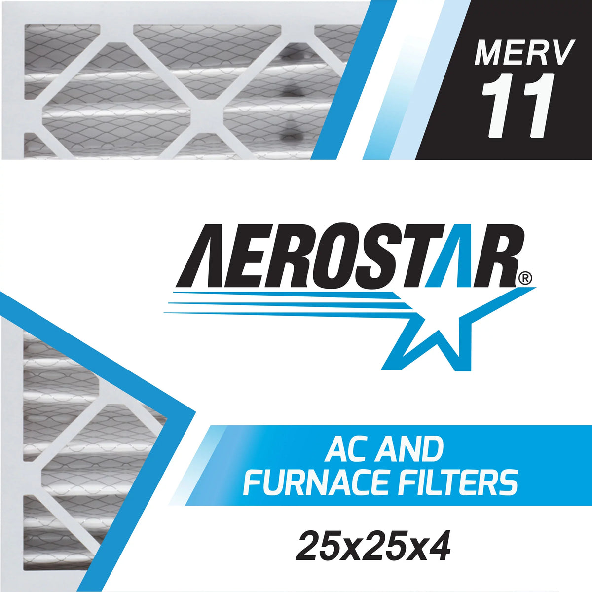 Aerostar 25x25x4 MERV 11, Pleated Air Filter, 25 x 25 x 4, Box of 6, Made in the USA