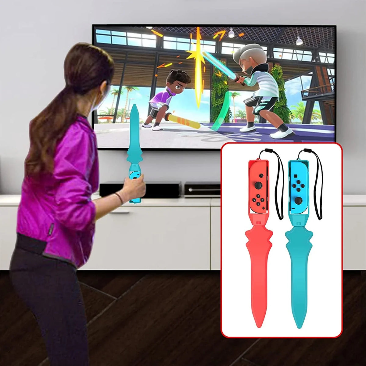 HOH 10 in 1 Family Accessories Kit for Switch Sports, Accessories Bundle with Tennis Rackets,Sword Grips,Golf Clubs etc