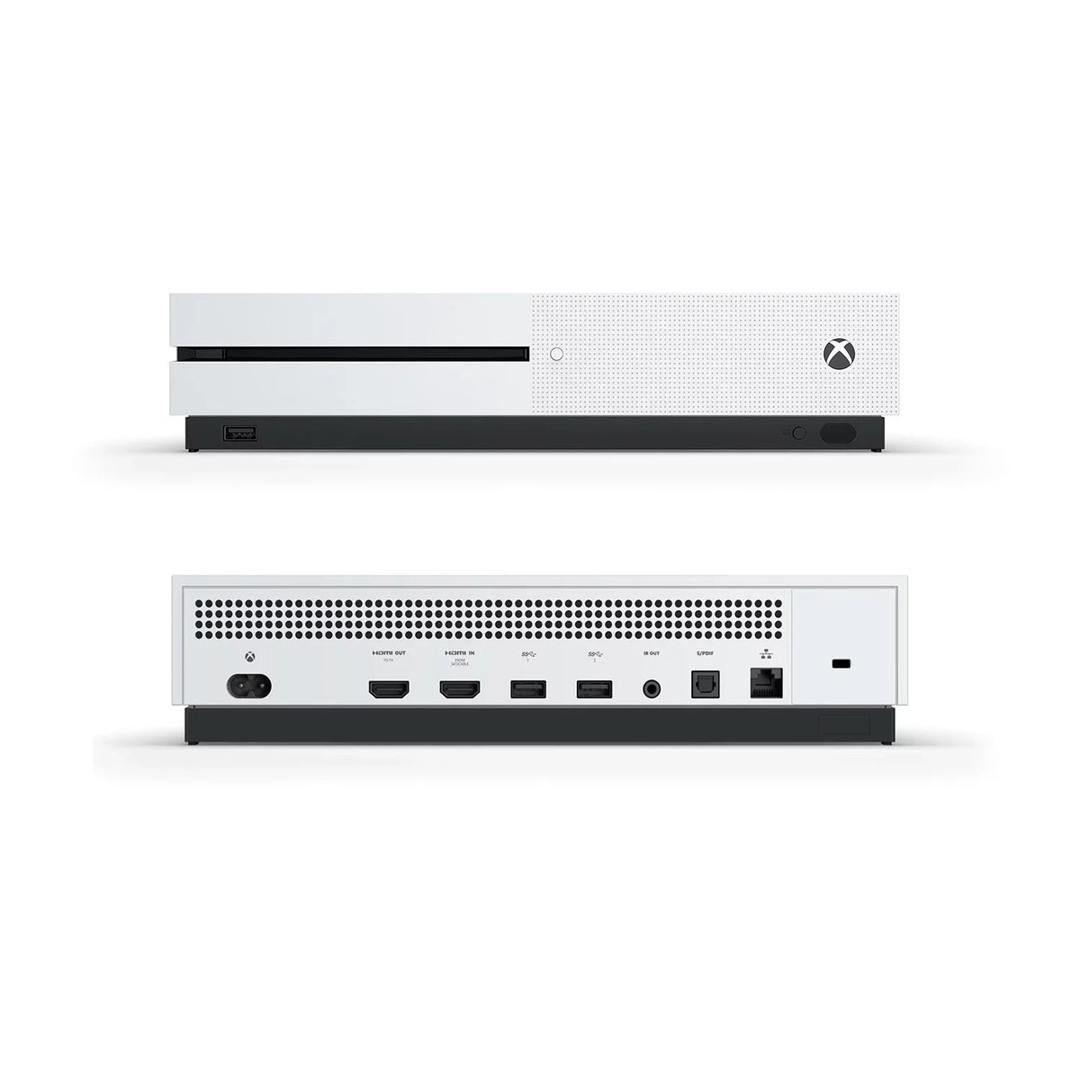 Pre-Owned Microsoft Xbox One S 500GB White Gaming Console + Gaming Earbuds With Microphone BOLT AXTION Bundle