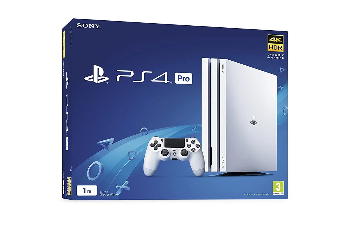 Sony PlayStation 4 Pro 1TB White Gaming Console With 2 Controller + G9 Earbuds With Microphone BOLT AXTION Bundle Refurbished