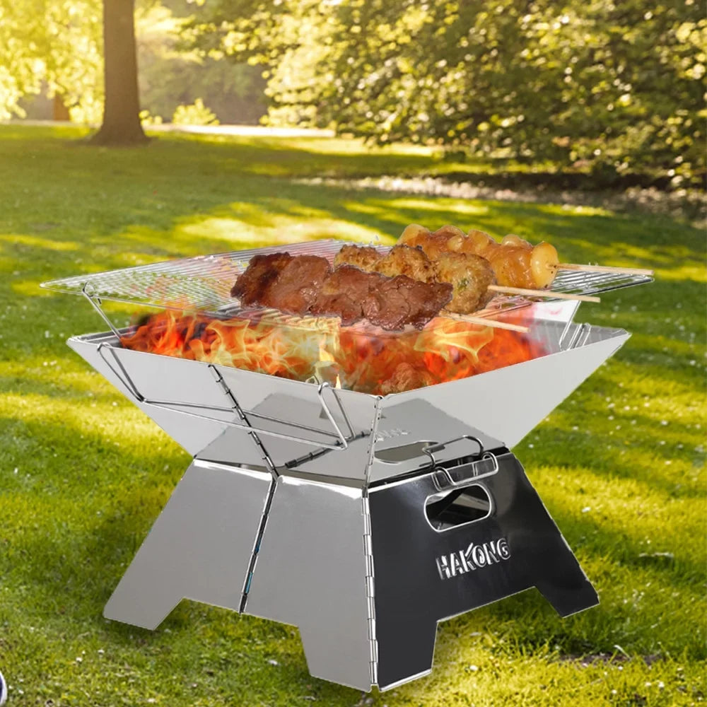HAKONG Stainless Steel Portable BBQ Grill Foldable Design Perfect for Traveling and Picnic Barbecue