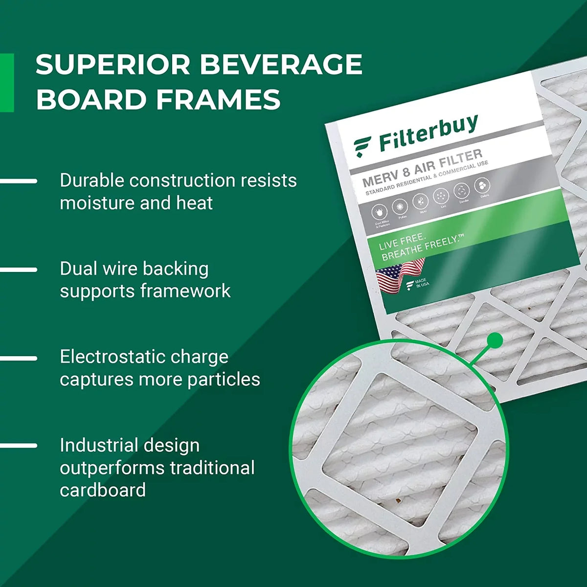 Filterbuy 20x25x5 MERV 8 Pleated HVAC AC Furnace Air Filters for Trion Air Bear, Generalaire, Skuttle, and Ultravation (3-Pack)