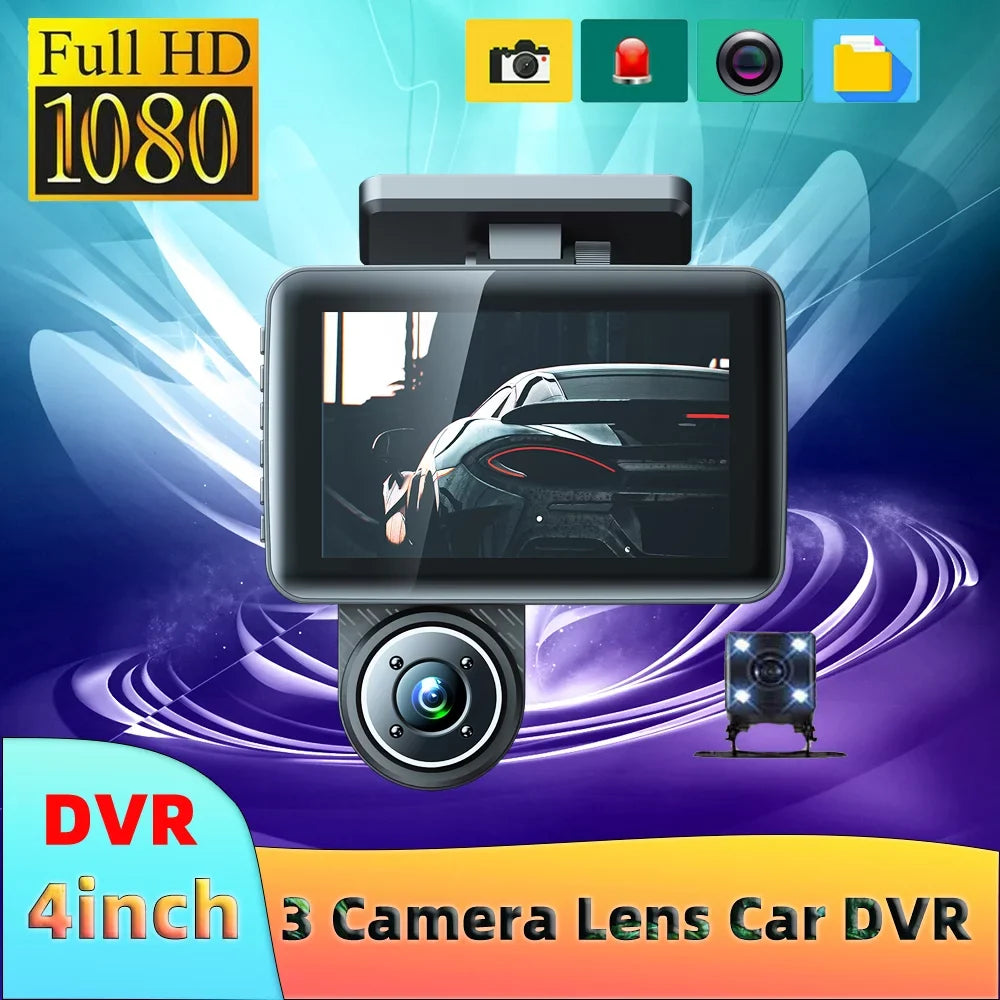 4in Clear Car Rearview Mirror Dash Cam - Triple Camera Setup for Wide Angle Car Video Recording, Auto Safety Driving Recorder