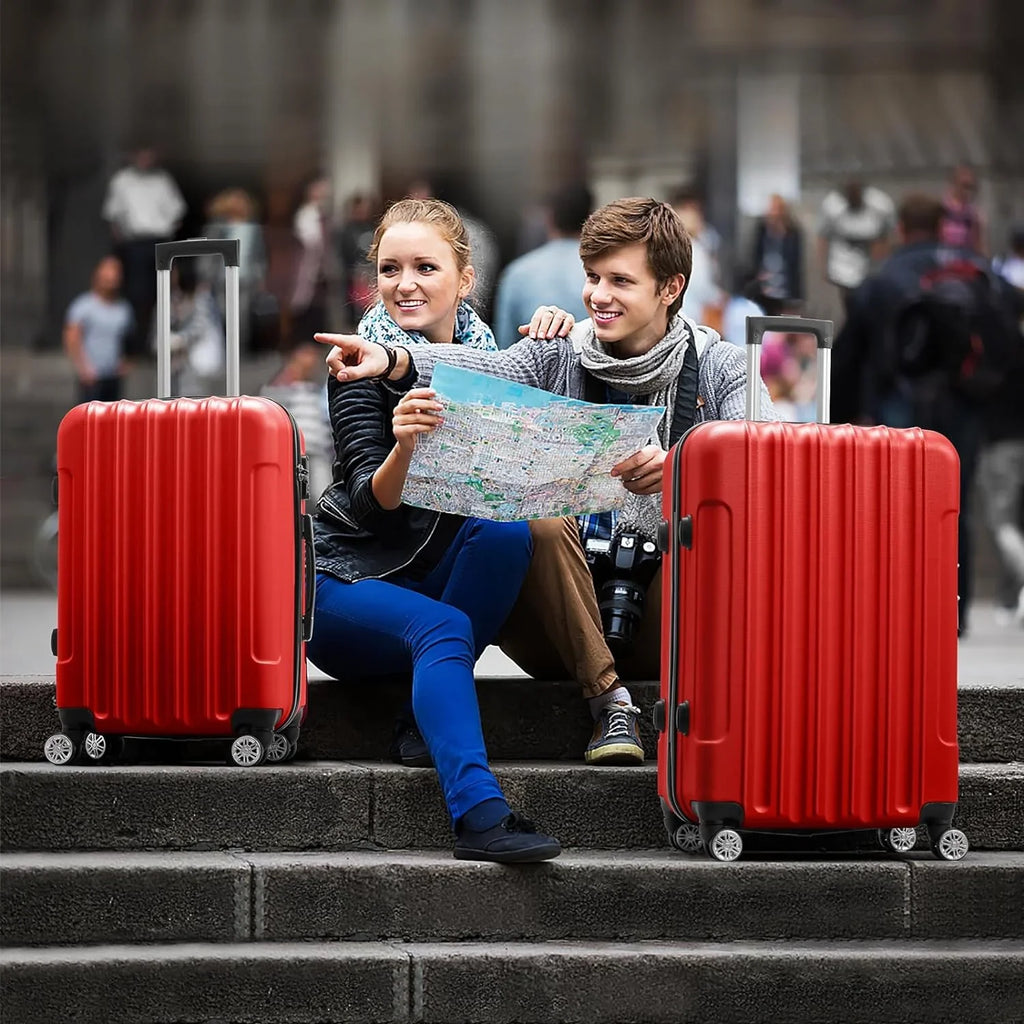 Business - Red (20/24/28) Luggage Set of 3 Hardside Carry on Suitcase Sets with Spinner Wheels & TSA lock, Portable Lightweight ABS Luggages for Travel