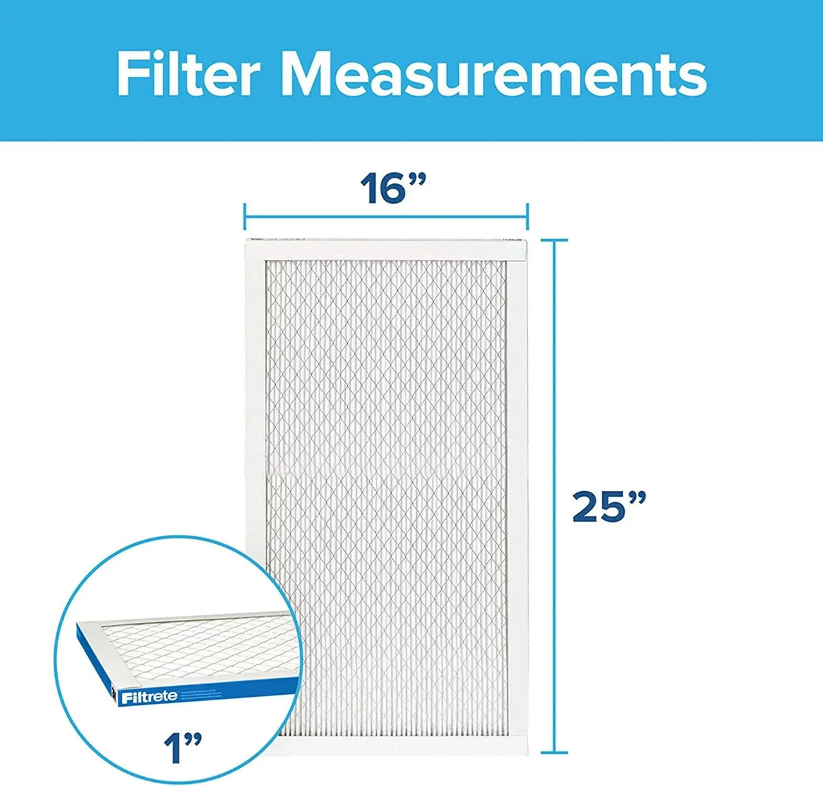 Filtrete 16x25x1 Air Filter MPR 1900 MERV 13, Healthy Living Ultimate Allergen, 4-Pack exact dimensions 15.69 x 24.69 x 0.78