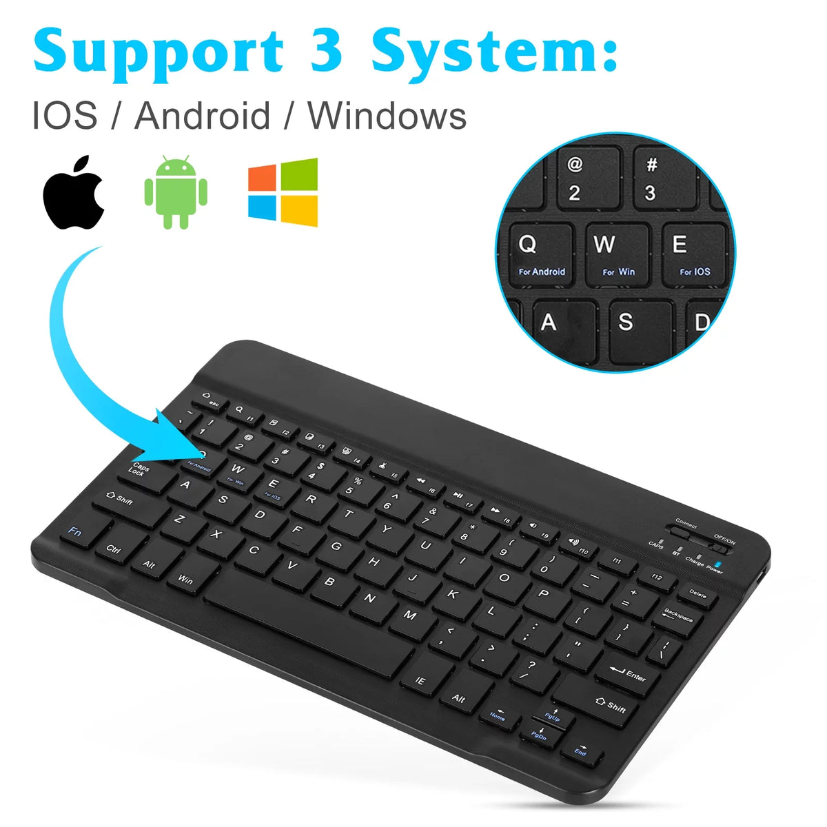 Rechargeable Bluetooth Keyboard and Mouse Combo Ultra Slim Full-Size Keyboard and Ergonomic Mouse for Xiaomi Mi Mix 2S and All Bluetooth Enabled Computer - Onyx Black