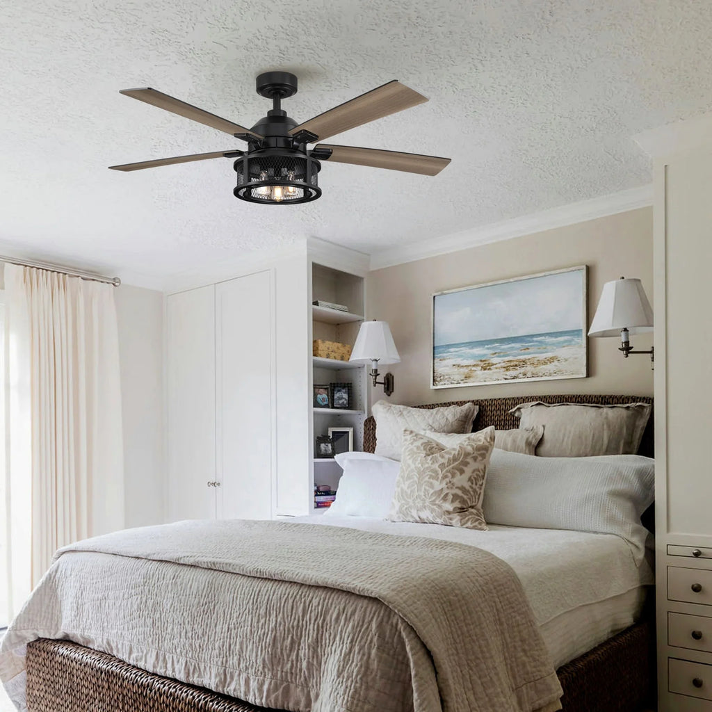 Parrot Uncle 52" Industrial Reversible 5-Blade Mesh LED Ceiling Fan with Remote