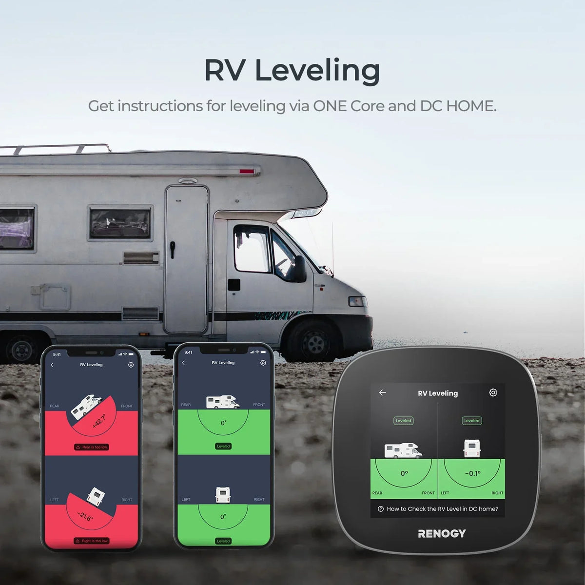 Renogy ONE Core: All-in-one Off-Grid Energy Monitoring Panel with RV Leveling System, Battery Monitoring for Van, Cabin, Boat and Tiny Homes, Works with Renogy Energy Devices, Wi-Fi Version